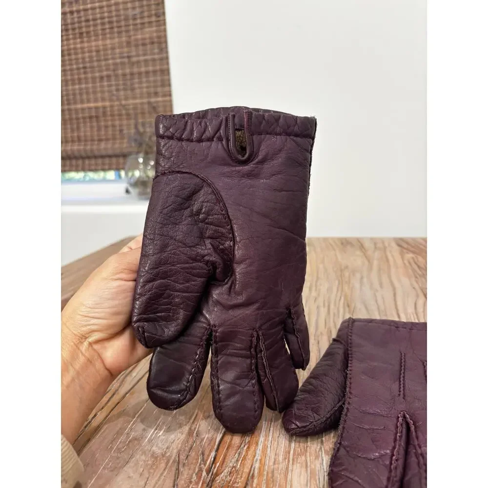 Vintage ARIS Leather Gloves Cashmere Lined Burgundy Plum Size Large
